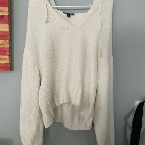 Express Cream V-Neck Hoodie Sweater